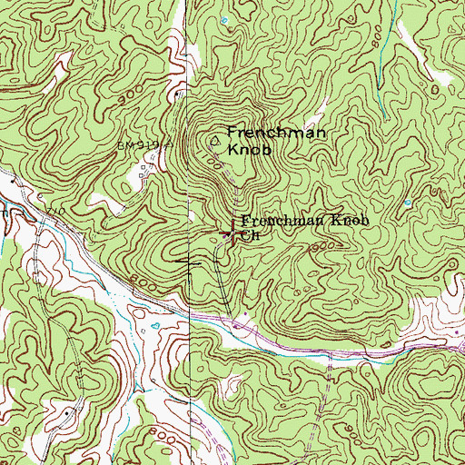 Topographic Map of Frenchman Knob Church, KY