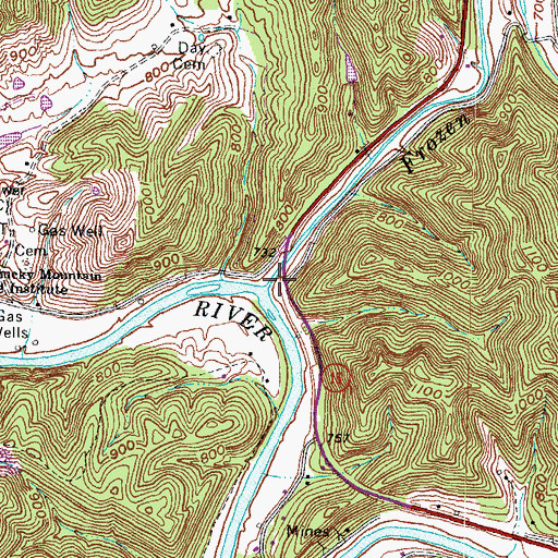 Topographic Map of Frozen Creek, KY