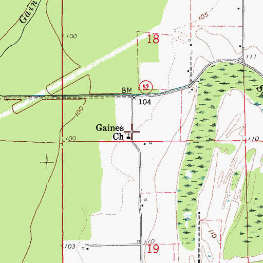 Topographic Map of Gaines Church, AR