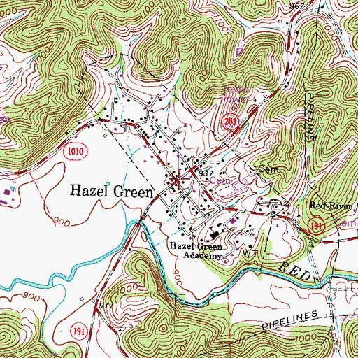 Topographic Map of Hazel Green, KY