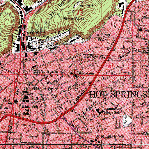 Topographic Map of Goldstein School, AR