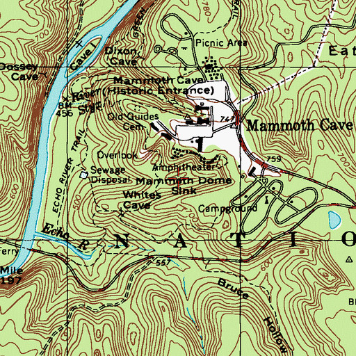 Topographic Map of Mammoth Dome Sink, KY