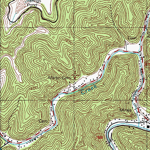 Topographic Map of Martin Cemetery, KY