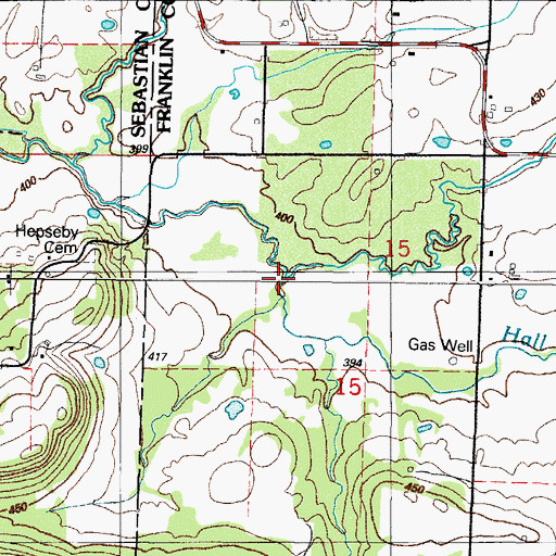 Topographic Map of Hall Creek, AR