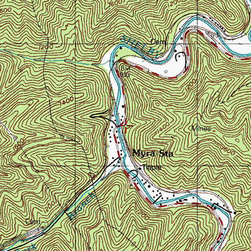 Topographic Map of Myra Station, KY