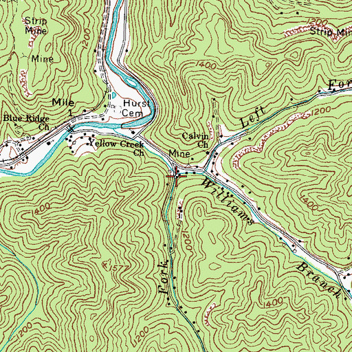 Topographic Map of Right Fork Williams Branch, KY