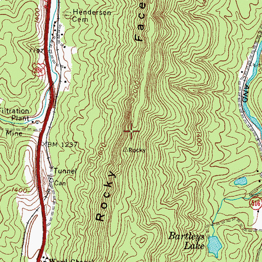 Topographic Map of Rocky Face, KY