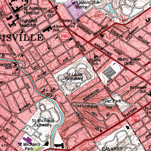Topographic Map of Saint Louis Cemetery, KY
