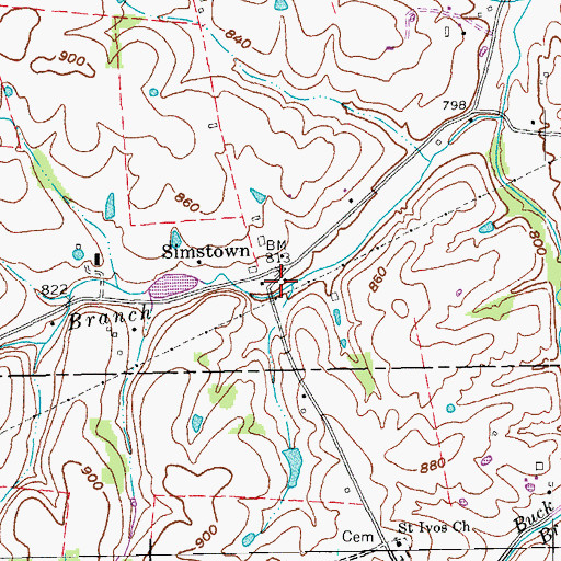 Topographic Map of Simstown, KY