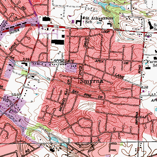 Topographic Map of Smyrna, KY