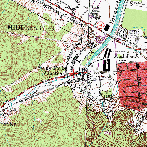 Topographic Map of Stony Fork Junction, KY