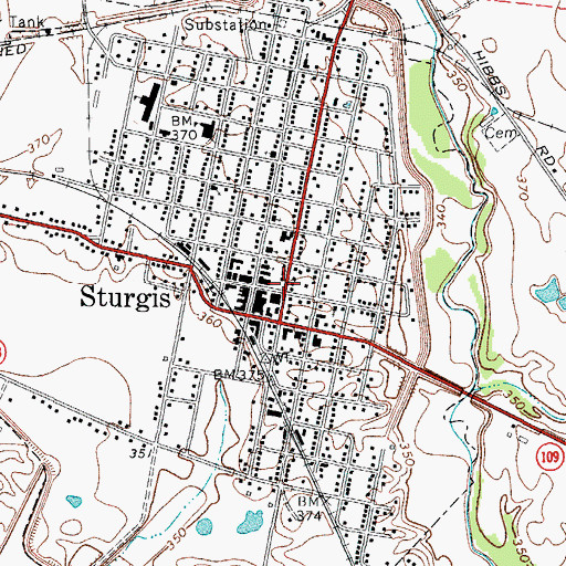 Topographic Map of Sturgis, KY