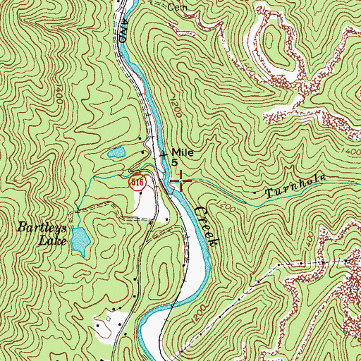 Topographic Map of Turnhole Branch, KY