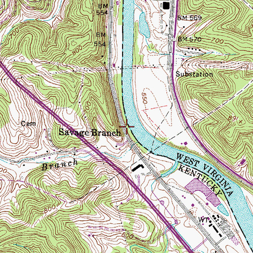 Topographic Map of Savage Branch, KY
