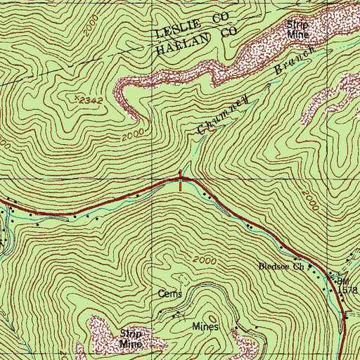 Topographic Map of Chumney Branch, KY