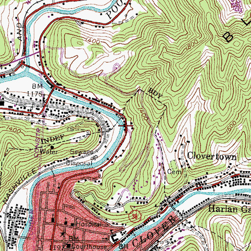 Topographic Map of Clover Fork Cumberland River, KY