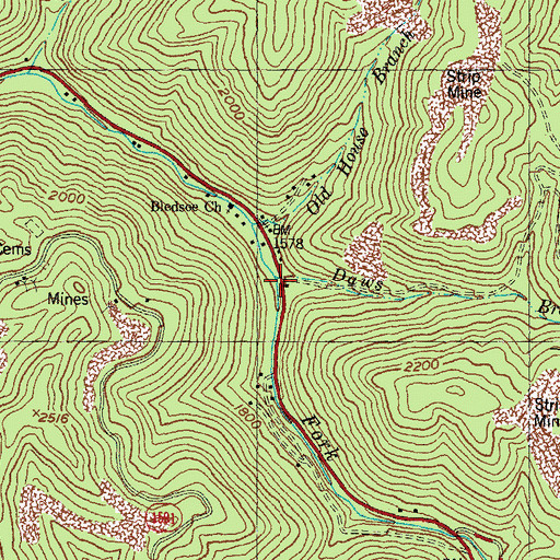 Topographic Map of Daws Branch, KY