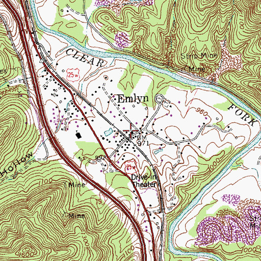 Topographic Map of Emlyn, KY