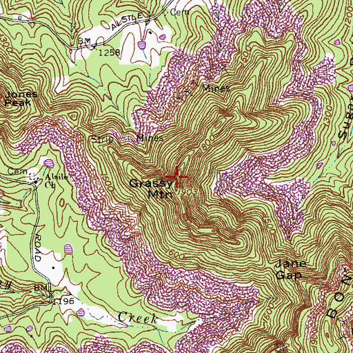 Topographic Map of Grassy Mountain, KY