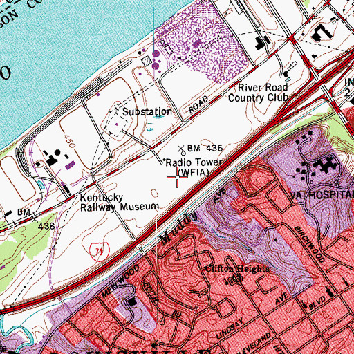 Topographic Map of WFIA-AM (Louisville), KY