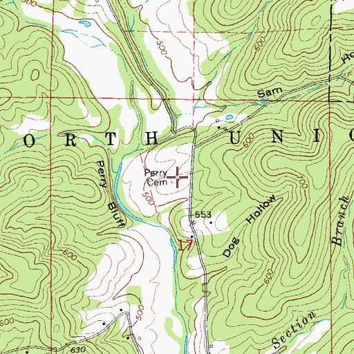 Topographic Map of Perry Cemetery, AR