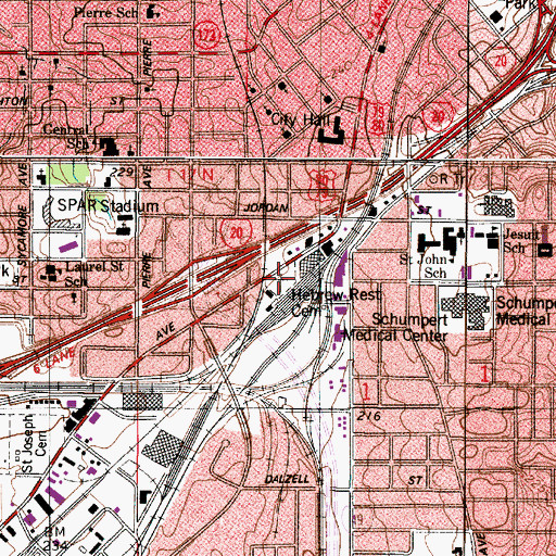 Topographic Map of Hebrew Rest Cemetery, LA