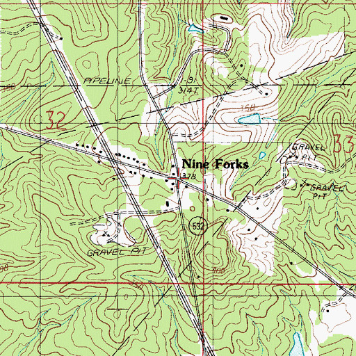 Topographic Map of Nine Forks, LA
