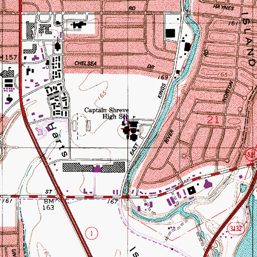 Topographic Map of Sherre High School, LA