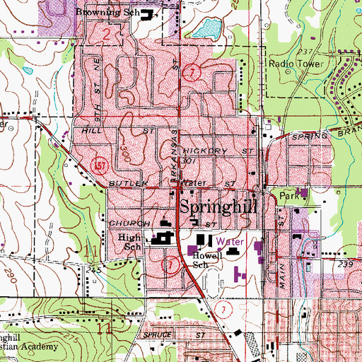 Topographic Map of Springhill, LA