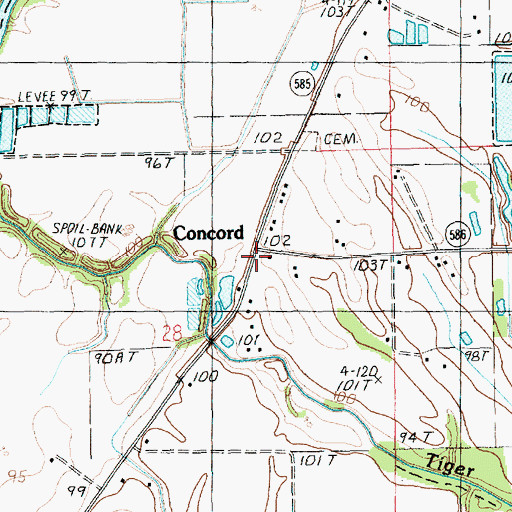 Topographic Map of Concord, LA