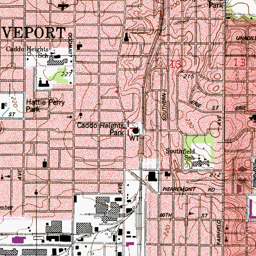 Topographic Map of Caddo Heights Park, LA