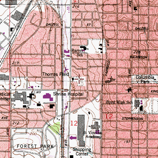 Topographic Map of Thomas Field, LA