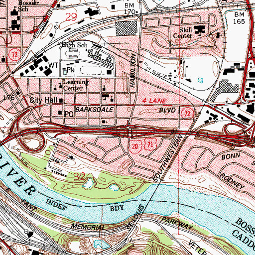 Topographic Map of Interchange 19B, LA