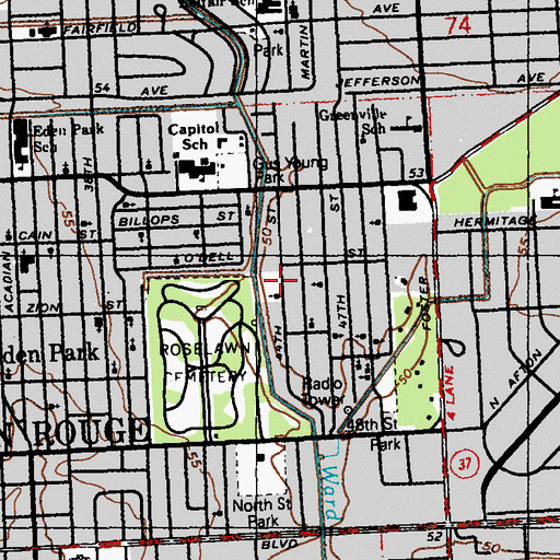 Topographic Map of South Greenville School (historical), LA