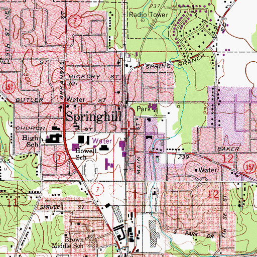 Topographic Map of Springhill Police Dept, LA