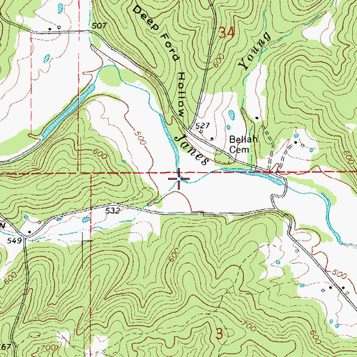 Topographic Map of Sara Hollow, AR