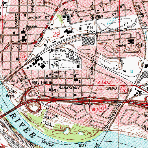 Topographic Map of Bennett Street Church of Christ, LA