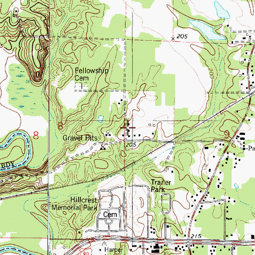 Topographic Map of Oak Thicket Acres, LA
