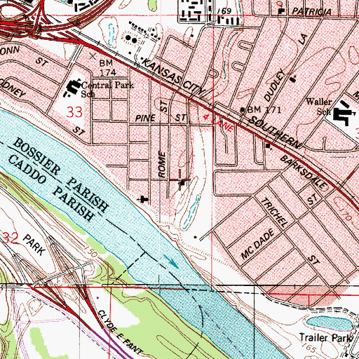 Topographic Map of South Bossier Church of the Nazarene, LA