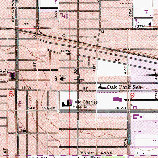 Topographic Map of Oak Park United Methodist Church, LA