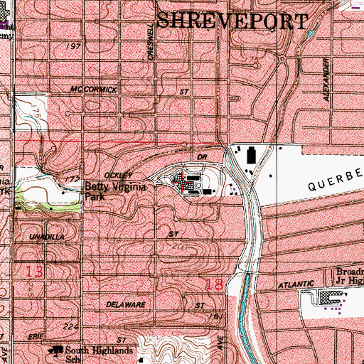 Topographic Map of First Baptist Church of Shreveport, LA