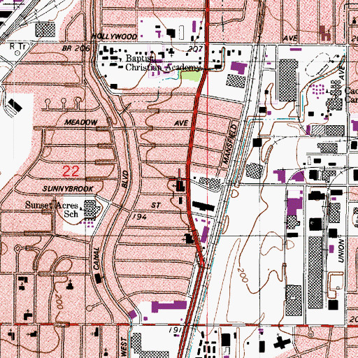 Topographic Map of Sunset Acres Baptist Church, LA