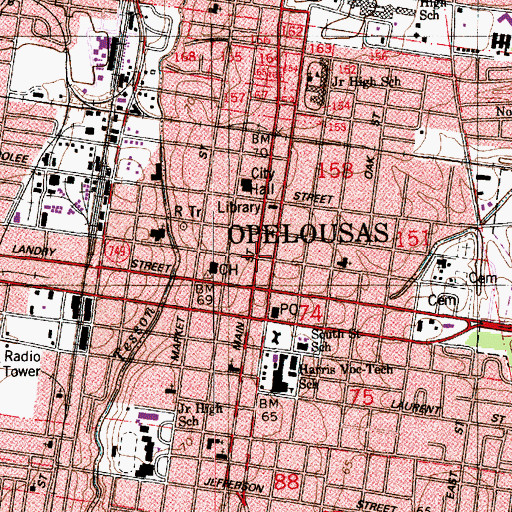 Topographic Map of Firemens Museum, LA