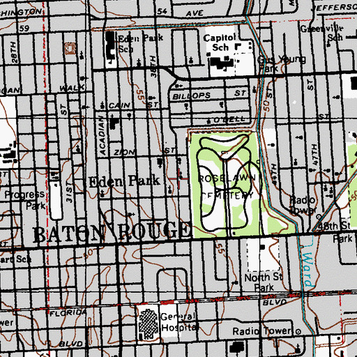 Topographic Map of Evergreen Baptist CHurch, LA