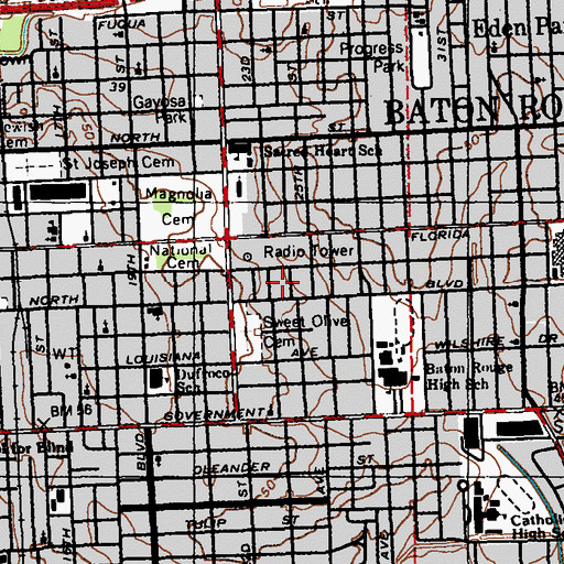 Topographic Map of Greater Saint Luke Baptist Church, LA