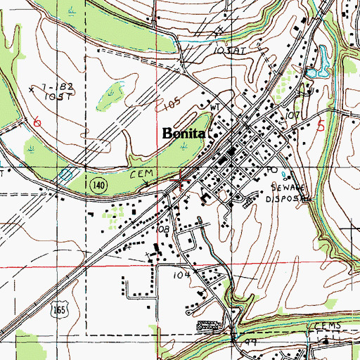 Topographic Map of Bonita, LA