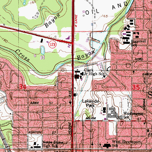 Topographic Map of J S Clark Middle School, LA