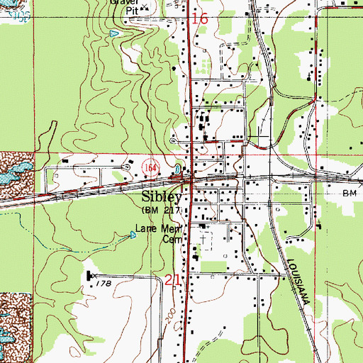 Topographic Map of Sibley, LA
