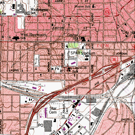 Topographic Map of Bethune Middle Academy Laurel Street School, LA