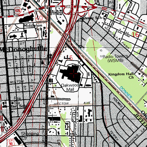 Topographic Map of Oakwood Mall, LA